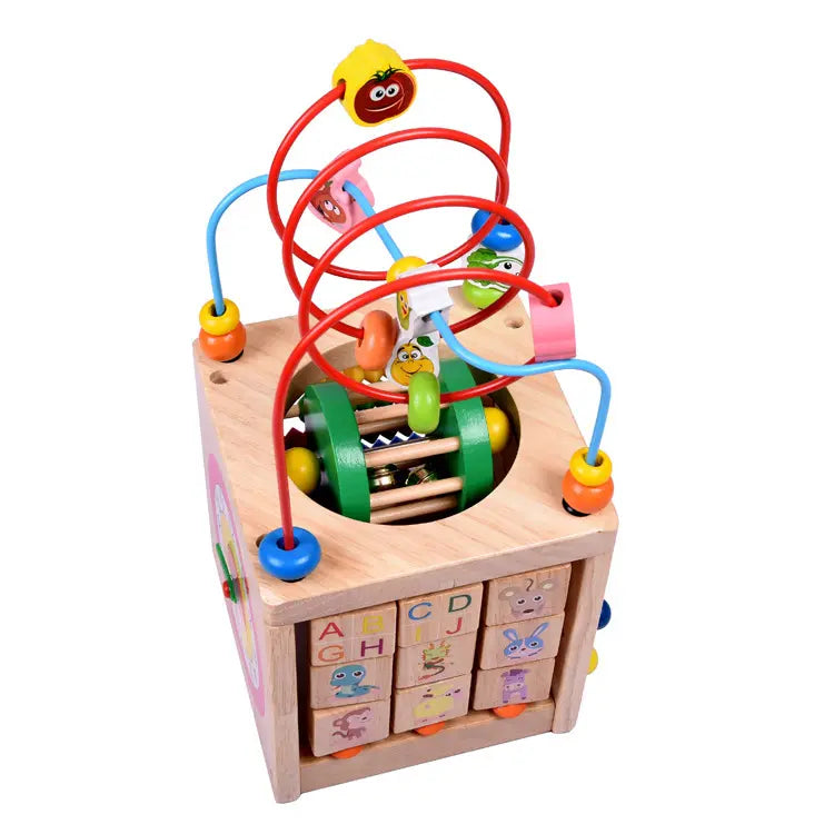 6 IN 1 WOODEN BEAD MAZE ACTIVITY CUBE