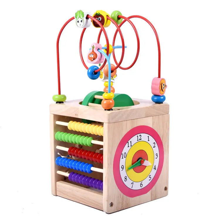 6 IN 1 WOODEN BEAD MAZE ACTIVITY CUBE