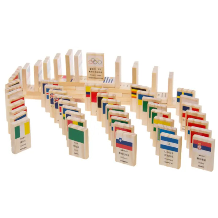 CHILDREN 100 PCS NATIONAL FLAG DOMINOES WOODEN BLOCK TOYS