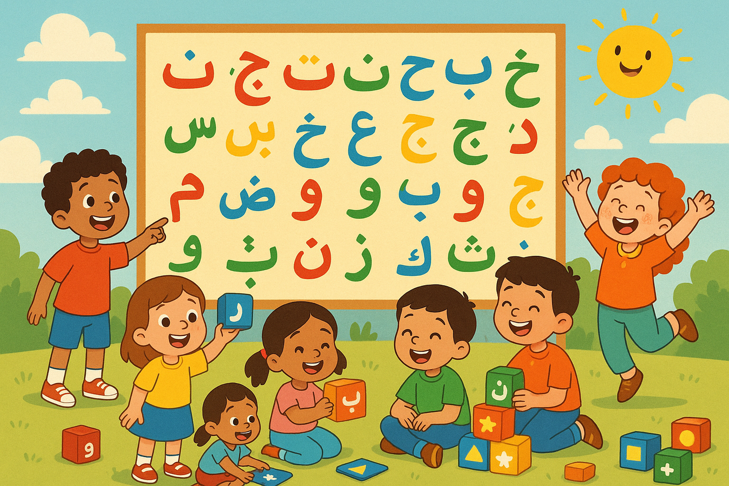 arabic alphabet with kids playing