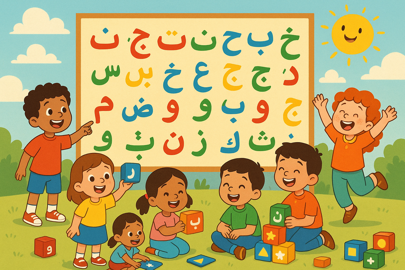 arabic alphabet with kids playing